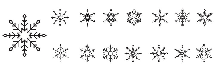 Icon set of snowflake. Trendy outline symbols for mobile apps and website design. Premium pack of icons in trendy line style. - obrazy, fototapety, plakaty