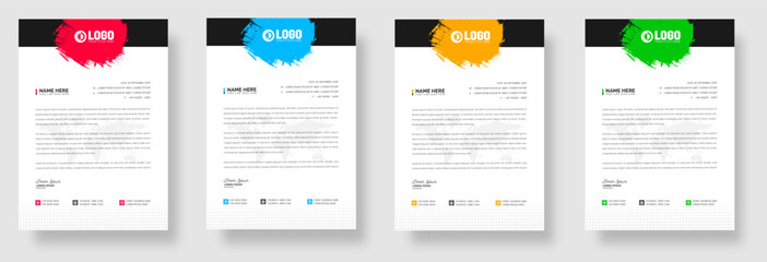 Grunge brush stroke effect corporate business letterhead design template set. letter head brush paint template. watercolor paint brush strokes texture or grunge texture corporate business letterhead.