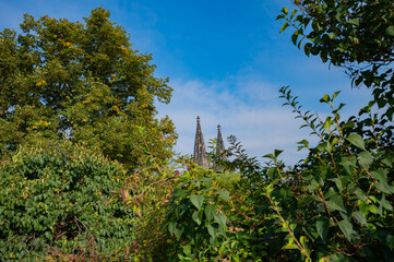 Prague, Czech Republic - September 27, 2023 - Panoramic view of Prague and the surrounding area while walking on Vysehrad.