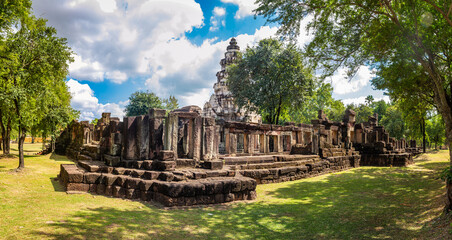Panorama landscape of Prasat Hin Phanom Wan is a Khmer era castle located in a historical park....