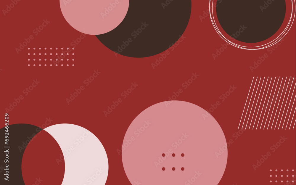 Poster dark red minimal background with circles. geometric shapes vector