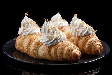 Cream Horns with Vanilla Cream Filling - A Perfect Dessert for Any Occasion. Indulge in Creamy Meringue Cake with Puff Pastry and Whipped Confectionery