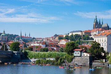 Obraz premium Prague, Czech Republic - September 28, 2023 - View of Charles Bridge, old town, Vltava River during Prague National Day.