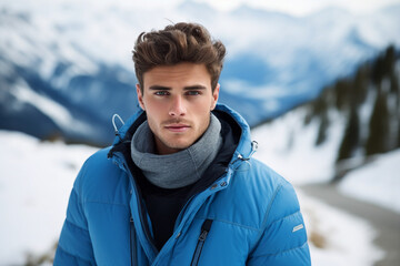 AI generated image of skier outside man having fun on weekend activity in ski resort vacation