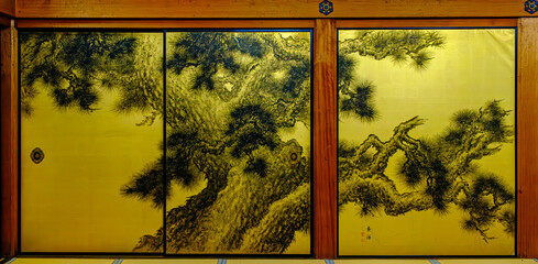 京都、金戒光明寺の松の間襖絵