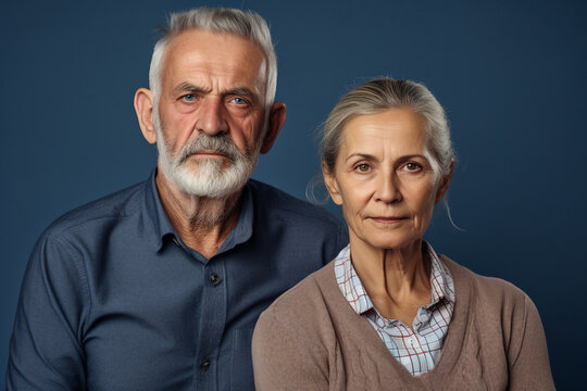 AI generated close up photo of happy old couple isolated on dark backdrop