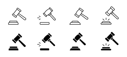 Gavel, hummer icon collection. Judge gavel icon collection