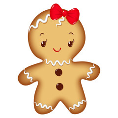 Cute Christmas gingerbread girl isolated on white background. Vector illustration