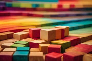 Colorful background of 3D wooden blocks - obrazy, fototapety, plakaty