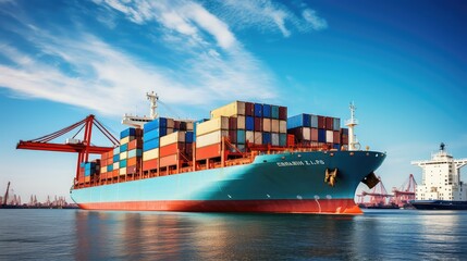 logistics maritime ship cargo illustration transportation import, trade port, ping carrier logistics maritime ship cargo - obrazy, fototapety, plakaty
