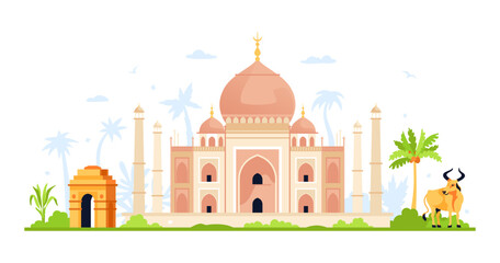 Sacred India places - modern colored vector illustration
