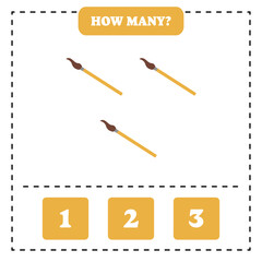 How many brush are there? Educational worksheet design for children. Counting game for kids.