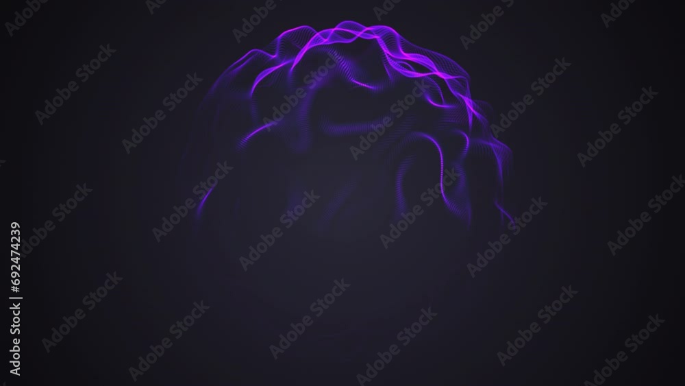 Poster translucent ultraviolet 3d sphere with wavy pixelated surface on black background. abstract concept 