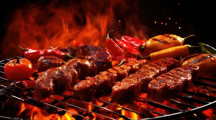 chicken hot bbq food illustration sausage pulled, steak burgers, kebabs wings chicken hot bbq food - obrazy, fototapety, plakaty