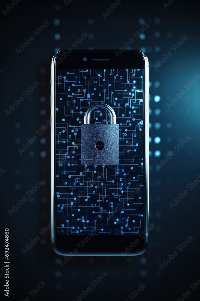 Aufkleber cyber security, mobile phone with safety lock system for network. smartphone screen for privacy, ant