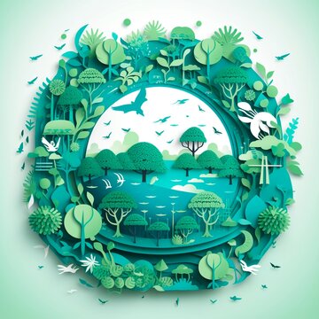 earth, environment, symbol, day, globe, concept, planet, save, ecology, world, background, paper, design, vector, poster, abstract, sign, protection, card, illustration, Made with generative ai