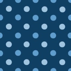 Blue dots seamless pattern. Monochromatic distressed symmetrical circles. Geometrical spotted raster allover print