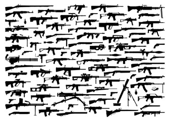 Firearms silhouette set. Weapon. Black guns. Vector illustration - obrazy, fototapety, plakaty