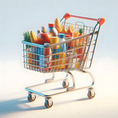 shopping cart, supermarket aisle, Groceries shopping, carrito de compras, Einkaufswagen, корзина, high quality portrait, isolated white background.