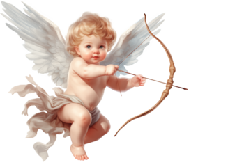 cupid flying and shooting his arrow illustration isolated on a transparent background