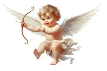 cupid flying and shooting his arrow illustration isolated on a transparent background