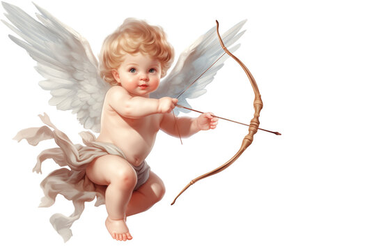 cupid flying and shooting his arrow illustration isolated on a transparent background