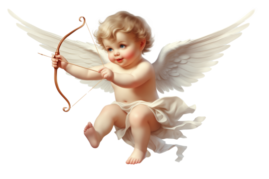 cupid flying and shooting his arrow illustration isolated on a transparent background
