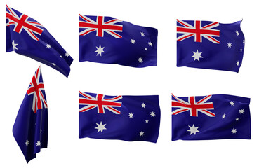 Large pictures of six different positions of the flag of Australia