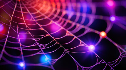 Spider web close-up, colorful background