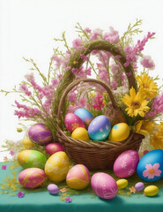 easter eggs in a basket PNG 