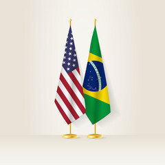 United States and Brazil national flag on a light background.