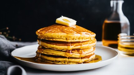 Coconut flour keto pancakes stacked high, topped with butter and sugar-free maple syrup