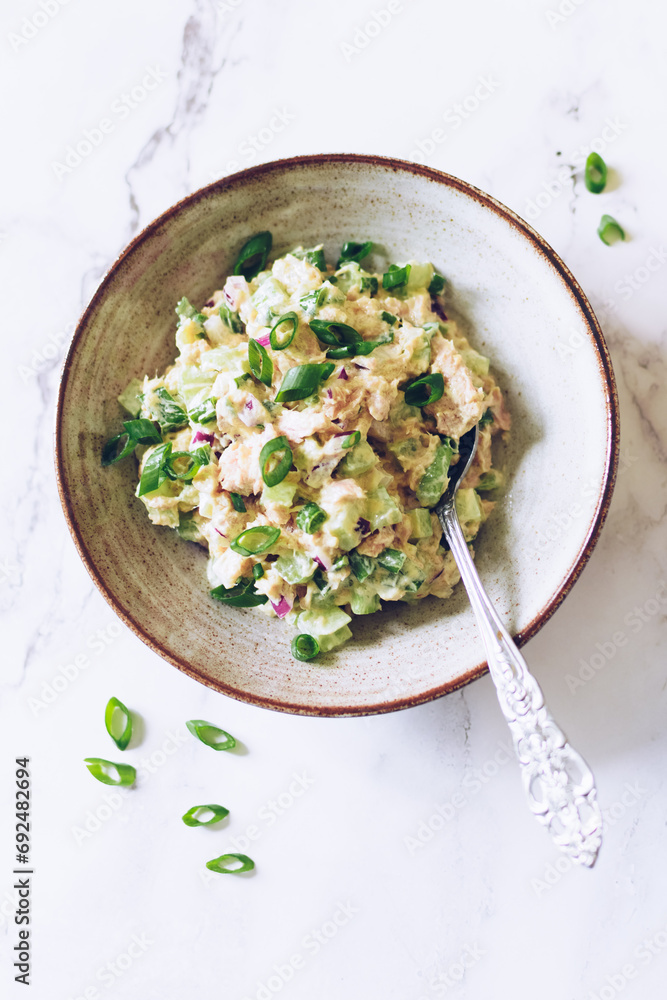 Wall mural Healthy salad with selery, tuna, green onion and mayonnaise