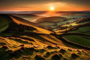 sunset over the river and generated AI