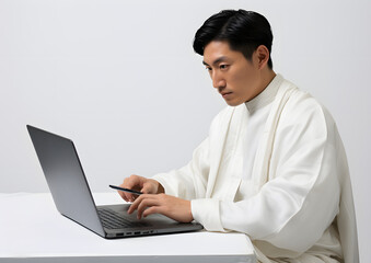 Man operating a computer
