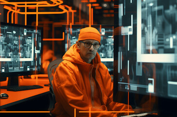 Obraz premium Man operating a computer