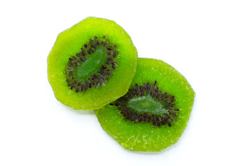 Dried kiwi fruit on white background