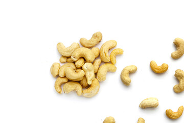 Cashew nuts on white background.