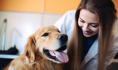 woman vet nurse doctor examining a cute dog 