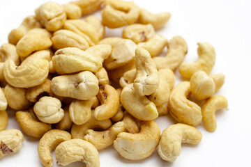 Cashew nuts on white background.