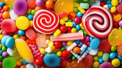 Fototapeta na wymiar confectionery assortment candy food illustration lollies chocolates, gummies jellybeans, licorice caramels confectionery assortment candy food