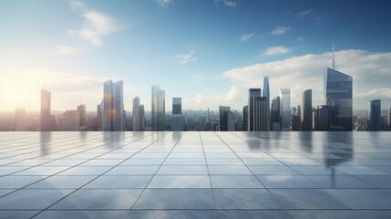 Empty square floor and city skyline with building background. Dubai