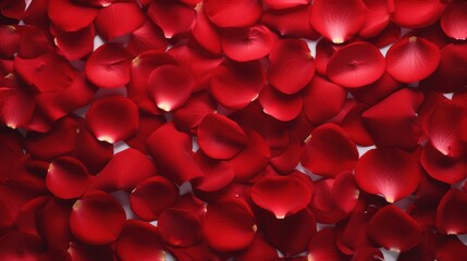 Romantic red rose petals background. Valentine's Day and love celebration.