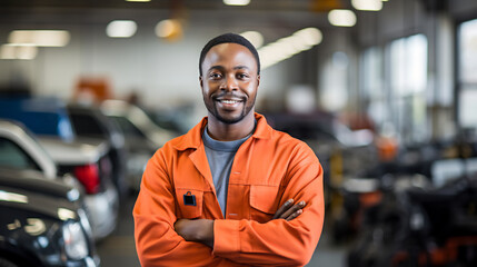 Portrait of a professional male auto mechanic in auto repair shop