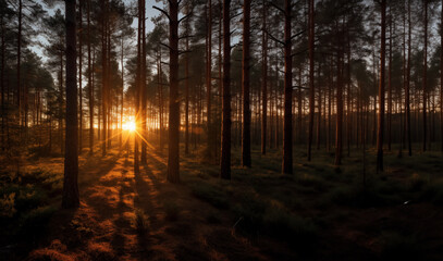 Obraz premium Sunlight Filtering Through the Dense Canopy of a Forest Created With Generative AI Technology