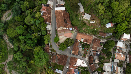 Olaya, Antioquia - Colombia. November 15, 2023. Aerial panoramic with drone, The municipality was...