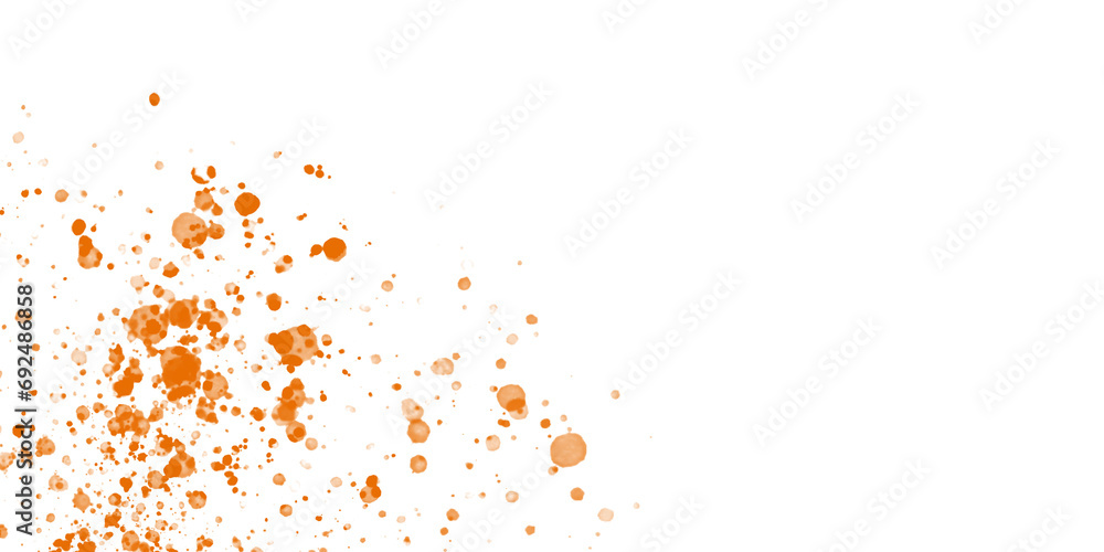 Poster abstract depiction of orange paint splatter on a white background. it can be used as a background, t