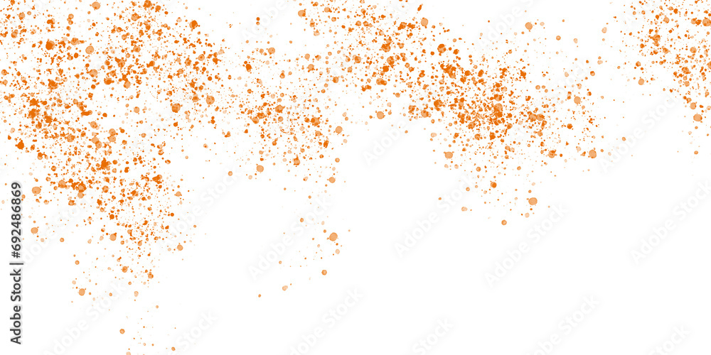 Poster depiction of orange and brown splatter on a white background. it can be used as a background, textur