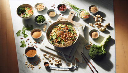 Fototapeta na wymiar Crunchy Asian Ramen Noodle Salad with Peanut Dressing