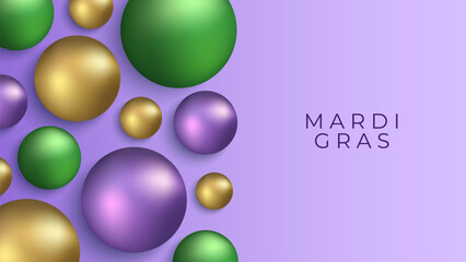 Mardi Gras beads. Festive background for Fat Tuesday holiday. Purple, yellow and green. Vector illustration. - obrazy, fototapety, plakaty